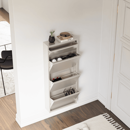 Sapateira Sokndal com 3+1 portas 118x50x15 cm metal - Branco-escuro en.casa