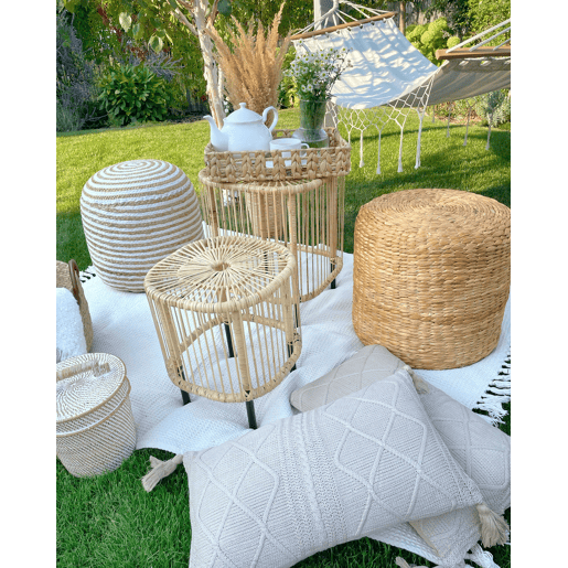 Pufe RESAFA Juta Branco Creme 40 cm 40 cm 40 cm