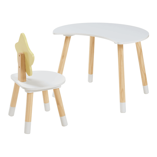 Secretária para crianças com cadeira Lallega desenho de lua e estrela - Branco en.casa
