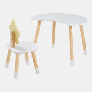 Secretária para crianças com cadeira Lallega desenho de lua e estrela - Branco en.casa