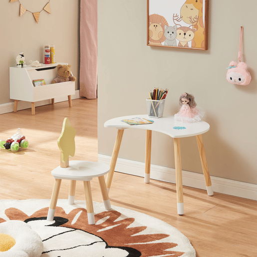 Secretária para crianças com cadeira Lallega desenho de lua e estrela - Branco en.casa