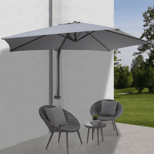 Guarda-sol de parede para varanda ou terraço com mastro inclinável 3m poliéster alumínioaço 9kg cinza 04_0005636