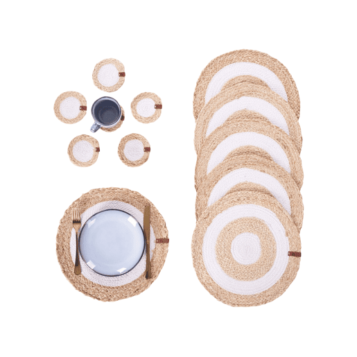 Conjunto de individuais e bases para copos TUMERIC Natural Juta Conjunto de individuais e bases para copos TUMERIC Natural Juta