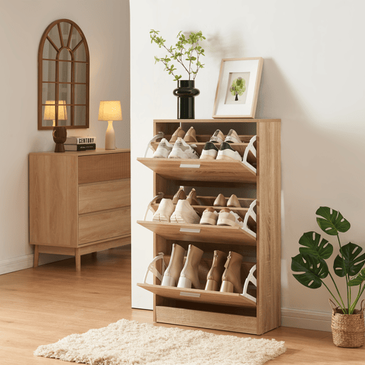 Sapateira Sykkylven 103x60x24 cm com 3 abas Carvalho Sonoma en.casa