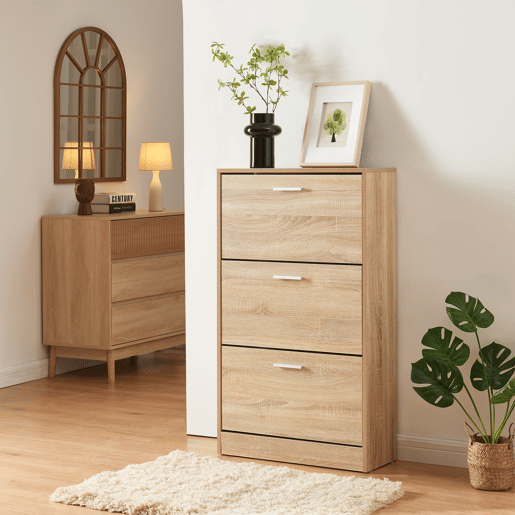 Sapateira Sykkylven 103x60x24 cm com 3 abas Carvalho Sonoma en.casa