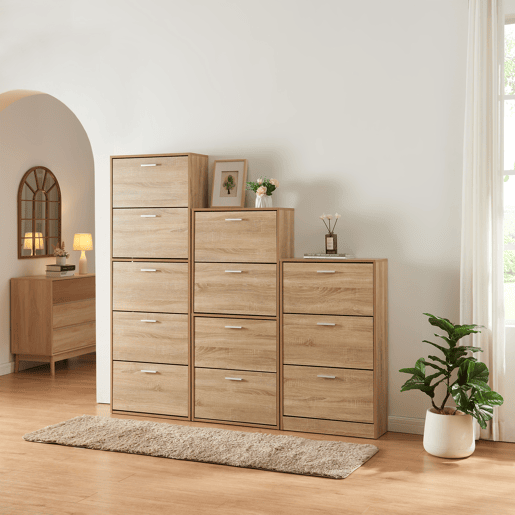 Sapateira Sykkylven 103x60x24 cm com 3 abas Carvalho Sonoma en.casa