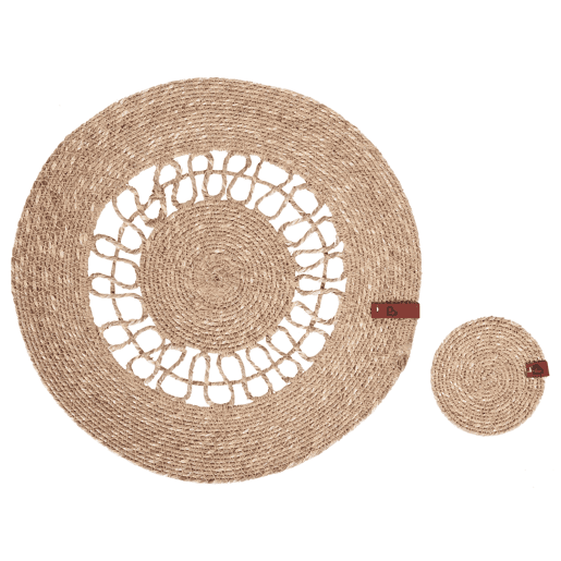 Conjunto de individuais e bases para copos PEPPERBERRY Natural Alga