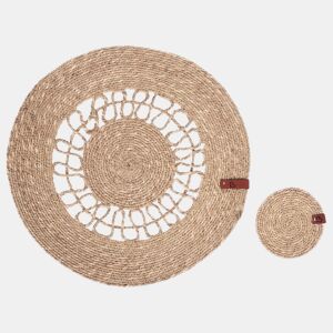 Conjunto de individuais e bases para copos PEPPERBERRY Natural Alga