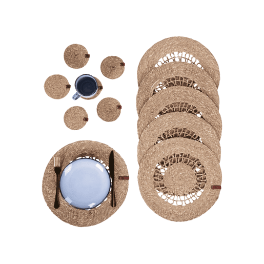 Conjunto de individuais e bases para copos PEPPERBERRY Natural Alga