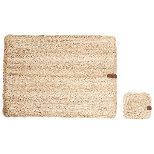 Conjunto de individuais e bases para copos QUANDONG Natural Juta