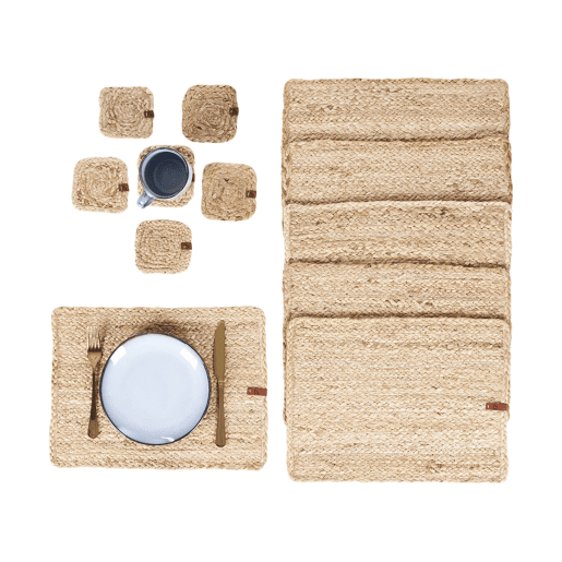 Conjunto de individuais e bases para copos QUANDONG Natural Juta