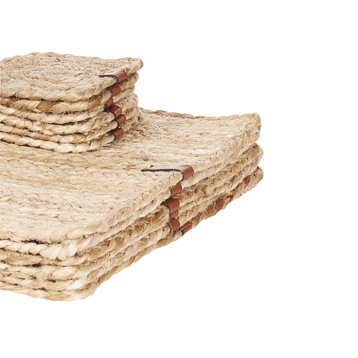 Conjunto de individuais e bases para copos QUANDONG Natural Juta