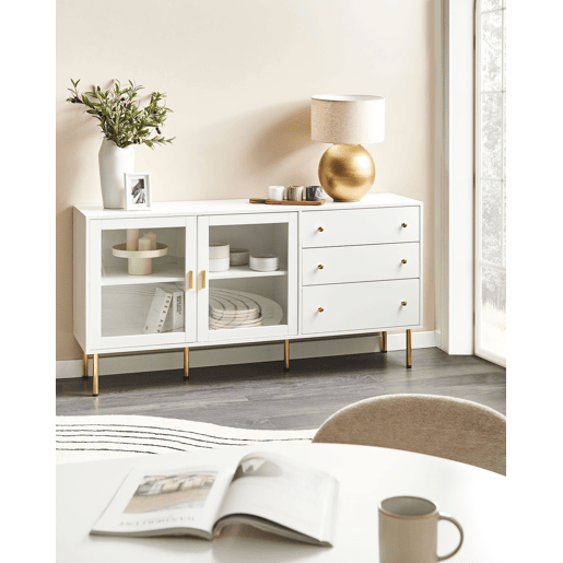 Aparador com vitrine de vidro MILORA 160 cm Branco