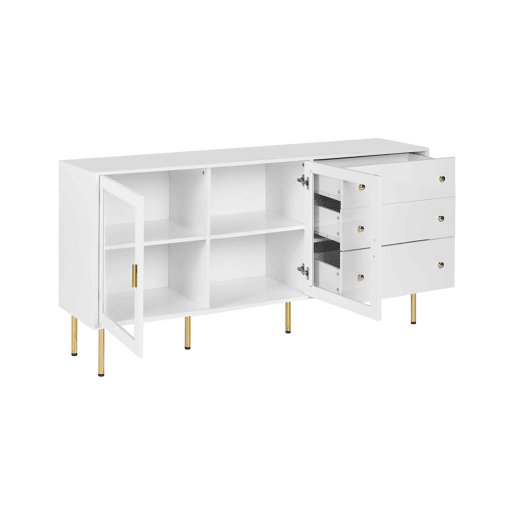 Aparador com vitrine de vidro MILORA 160 cm Branco