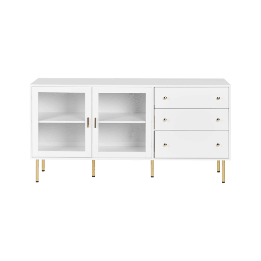 Aparador com vitrine de vidro MILORA 160 cm Branco