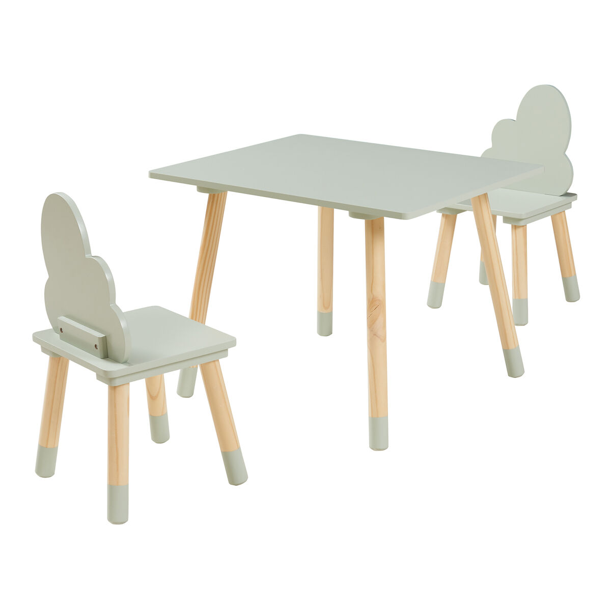 Juego infantil de mesa y 2 sillas hovle mdf en forma de nubes verde [en.casa]