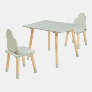 Conjunto mesa e 2 cadeiras para crianças Hovle design de nuvens Verde en.casa