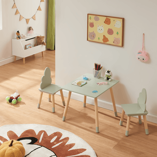 Conjunto mesa e 2 cadeiras para crianças Hovle design de nuvens Verde en.casa