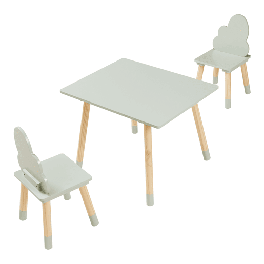Conjunto mesa e 2 cadeiras para crianças Hovle design de nuvens Verde en.casa