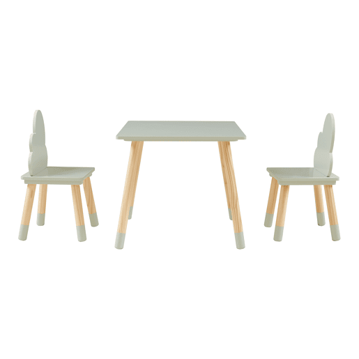 Conjunto mesa e 2 cadeiras para crianças Hovle design de nuvens Verde en.casa