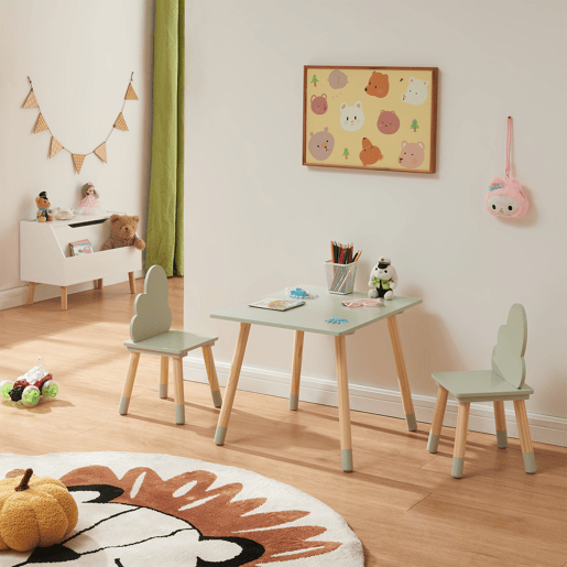 Conjunto mesa e 2 cadeiras para crianças Hovle design de nuvens Verde en.casa
