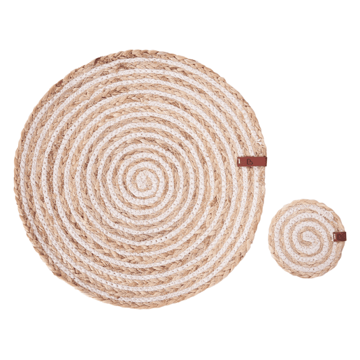Conjunto de individuais e bases para copos QUININE Natural Juta