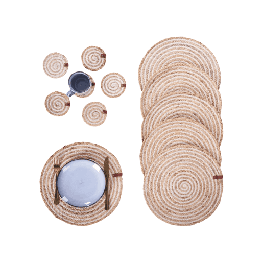 Conjunto de individuais e bases para copos QUININE Natural Juta