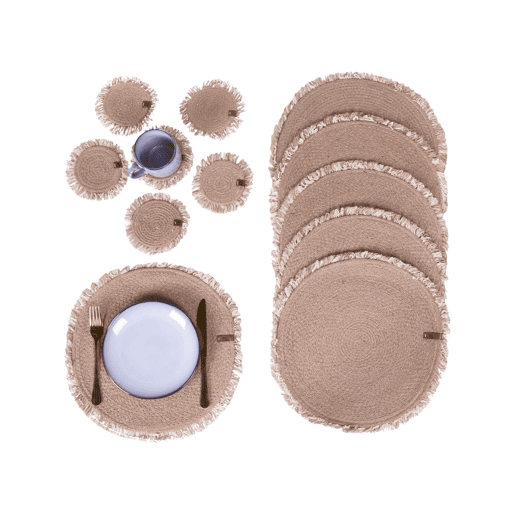 Conjunto de individuais e bases para copos RIBBERY Natural Juta