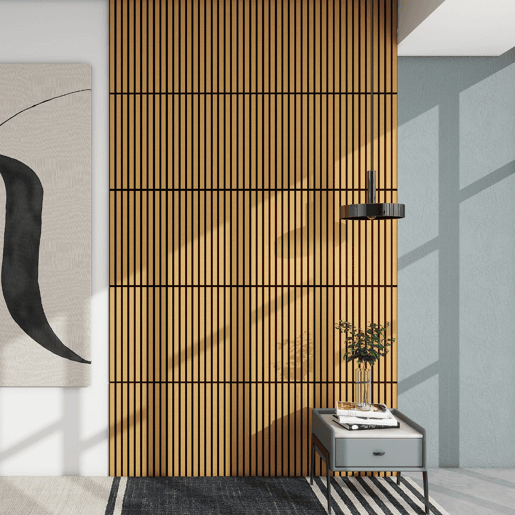Conjunto de 16 painéis acústicos 3D Vang com lâminas lineares 5,76 m² Carvalho escuro NEU.HOLZ