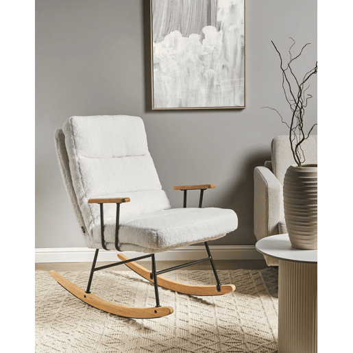 Poltrona de Baloiço ESKELIN Bouclé Branco creme