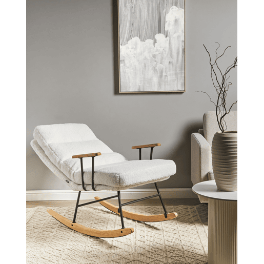 Poltrona de Baloiço ESKELIN Bouclé Branco creme
