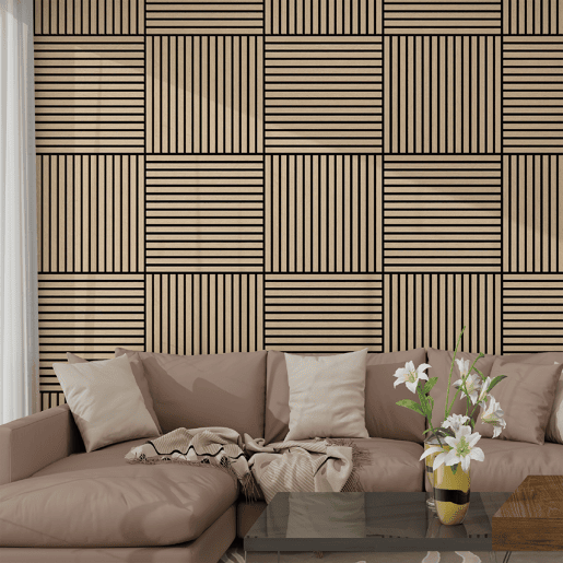 Conjunto de 8 painéis acústicos 3D Vang com lâminas lineares 2,88 m² Nogueira claro NEU.HOLZ