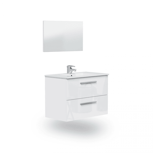 Armário de casa de banho com espelho Feel 2 gavetas Branco brilhante 80 x 57 x 45 cm
