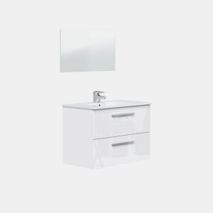 Armário de casa de banho com espelho Feel 2 gavetas Branco brilhante 80 x 57 x 45 cm