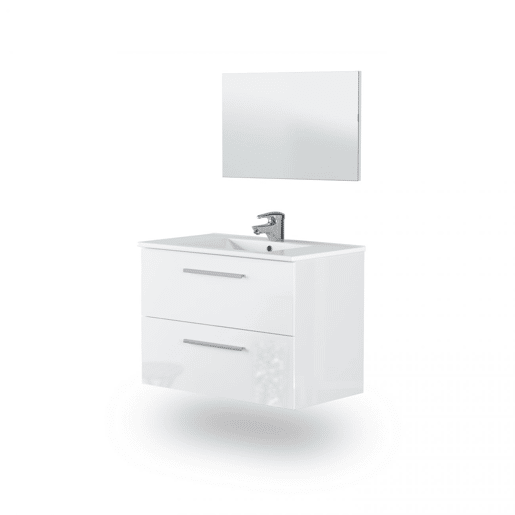 Armário de casa de banho com espelho Feel 2 gavetas Branco brilhante 80 x 57 x 45 cm