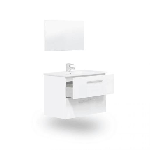 Armário de casa de banho com espelho Feel 2 gavetas Branco brilhante 80 x 57 x 45 cm