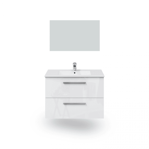Armário de casa de banho com espelho Feel 2 gavetas Branco brilhante 80 x 57 x 45 cm