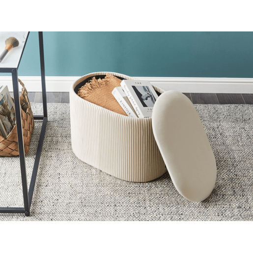 Pufe com arrumação RICHLAND Veludo Creme claro 55 cm 35 cm 41 cm