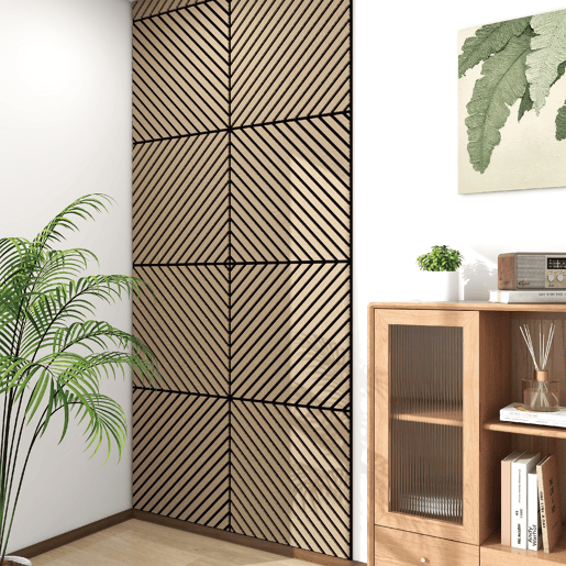 Conjunto de 16 painéis acústicos 3D Vang com lâminas diagonais 2,88 m² Nogueira claro NEU.HOLZ