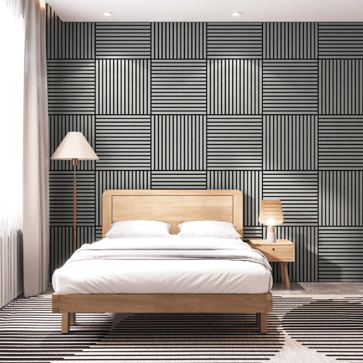 Conjunto de 16 painéis acústicos 3D Vang com lâminas lineares 5,76 m² Carvalho cinzento claro NEU.HOLZ