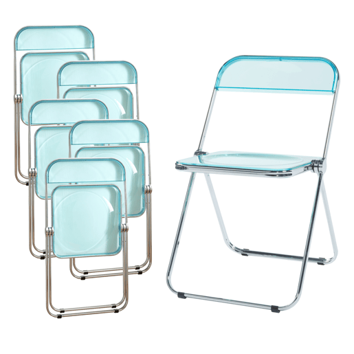 Conjunto de 6 cadeiras dobráveis Pornainen aço transparente 74x46x47 cm Azul claro en.casa