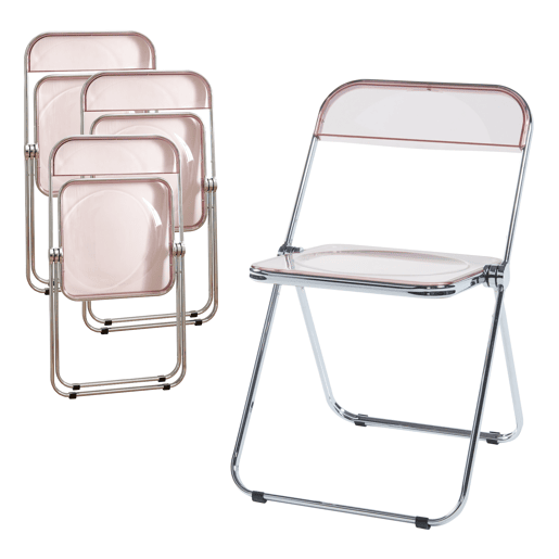 Conjunto de 4 cadeiras dobráveis Pornainen aço transparente 74x46x47 cm Rosa en.casa