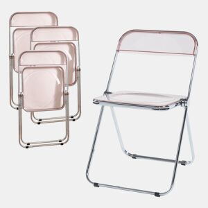 Conjunto de 4 cadeiras dobráveis Pornainen aço transparente 74x46x47 cm Rosa en.casa
