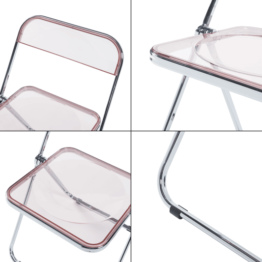 Conjunto de 4 cadeiras dobráveis Pornainen aço transparente 74x46x47 cm Rosa en.casa