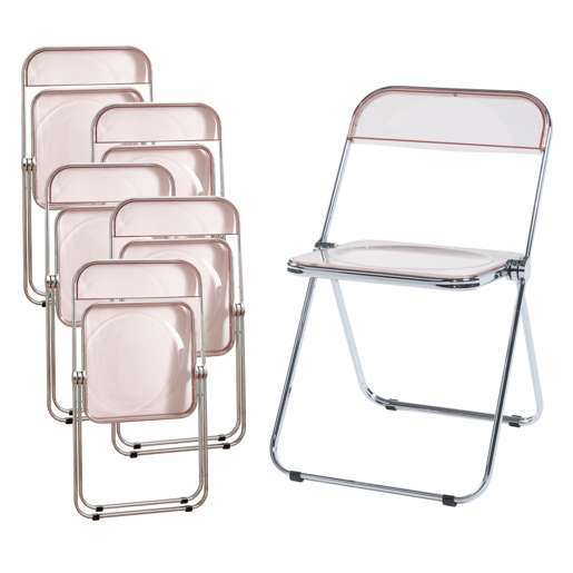 Conjunto de 6 cadeiras dobráveis Pornainen aço transparente 74x46x47 cm Rosa en.casa