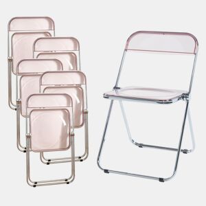 Conjunto de 6 cadeiras dobráveis Pornainen aço transparente 74x46x47 cm Rosa en.casa