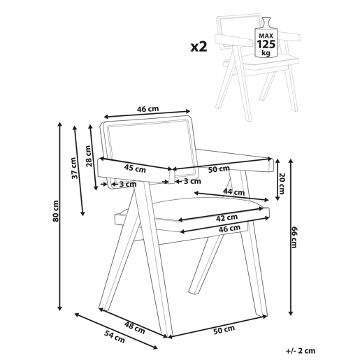 Conjunto de 2 cadeiras de jantar CARMODY Madeira Castanho claro