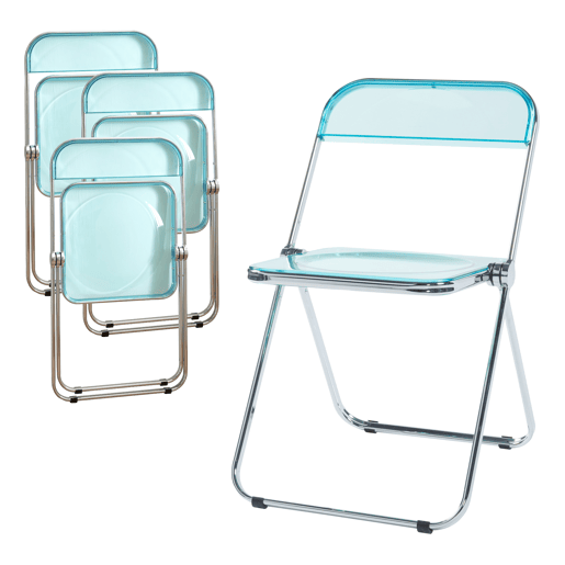 Conjunto de 4 cadeiras dobráveis Pornainen aço transparente 74x46x47 cm Azul claro en.casa