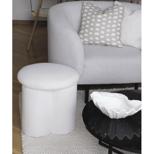 Pufe CARRINGTON Bouclé Branco creme 40 cm 40 cm 45 cm