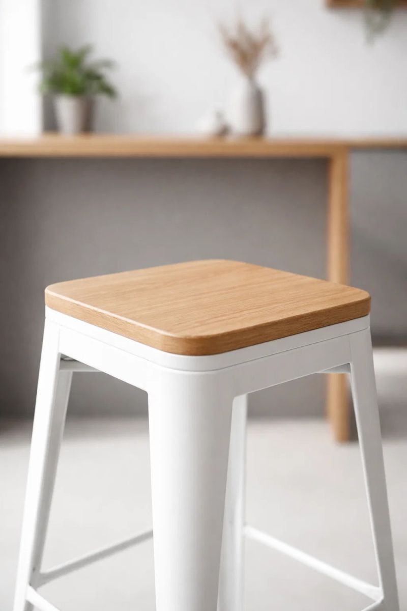 Taburete torix bajo madera natural - blanco